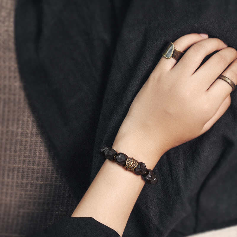 Karma Stone Ebony Wood Copper Peace Balance Couple Bracelet