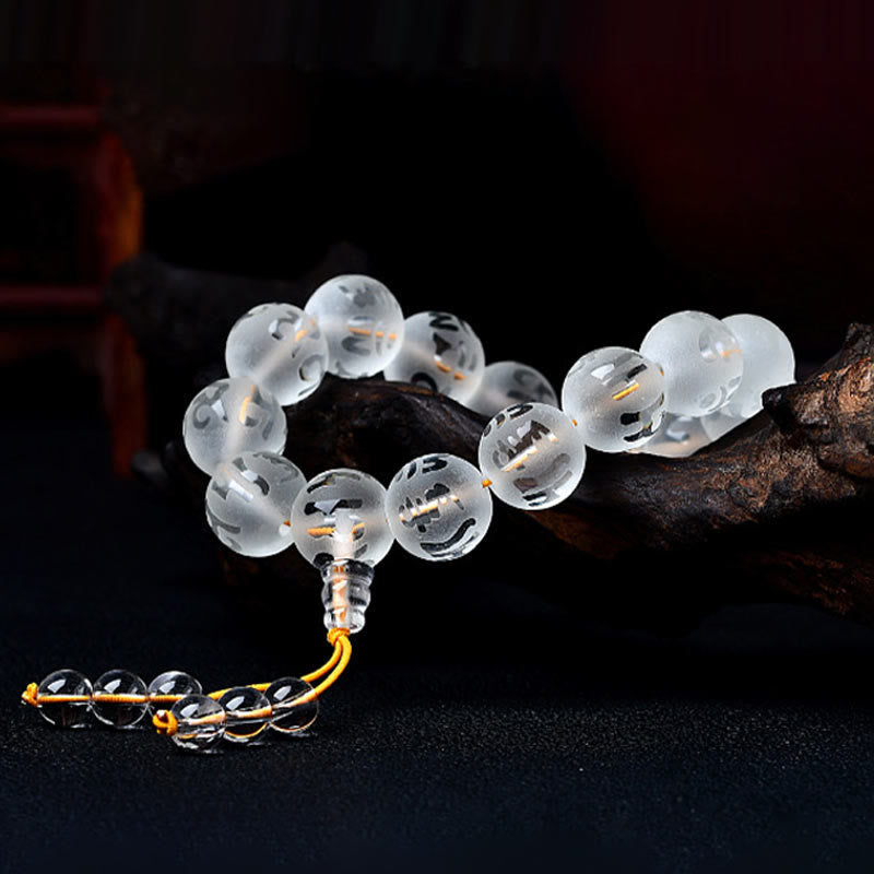 Karma Stone Tibet White Crystal Black Onyx Om Mani Padme Hum Meditation Bracelet