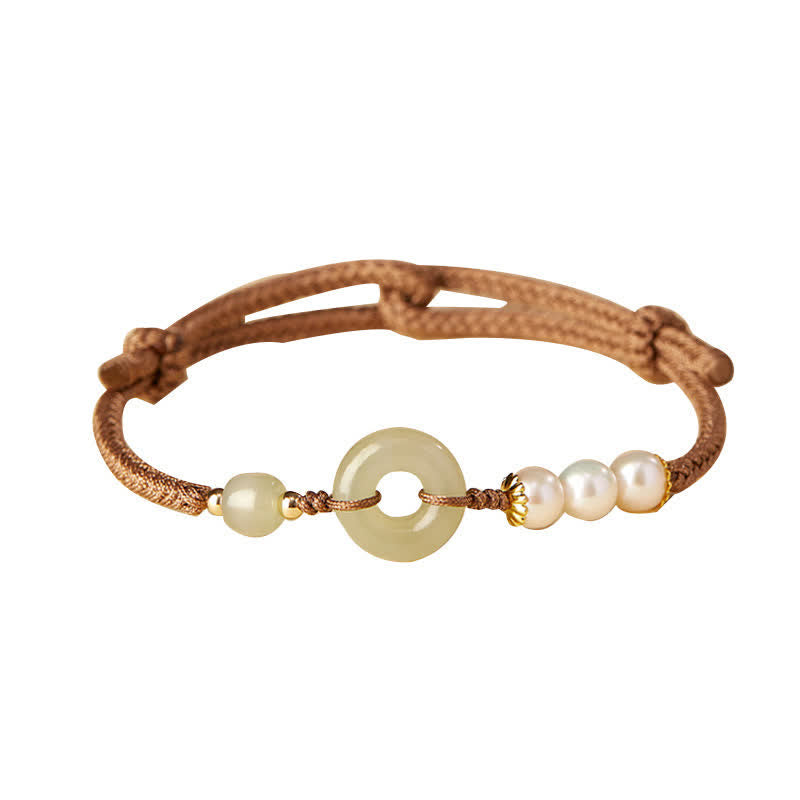 Karma Stone Natural Hetian Jade Pearl Peace Buckle Luck Bracelet