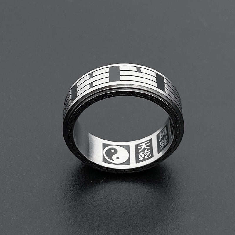 Karma Stone Bagua Yin Yang Titanium Steel Balance Rotatable Ring