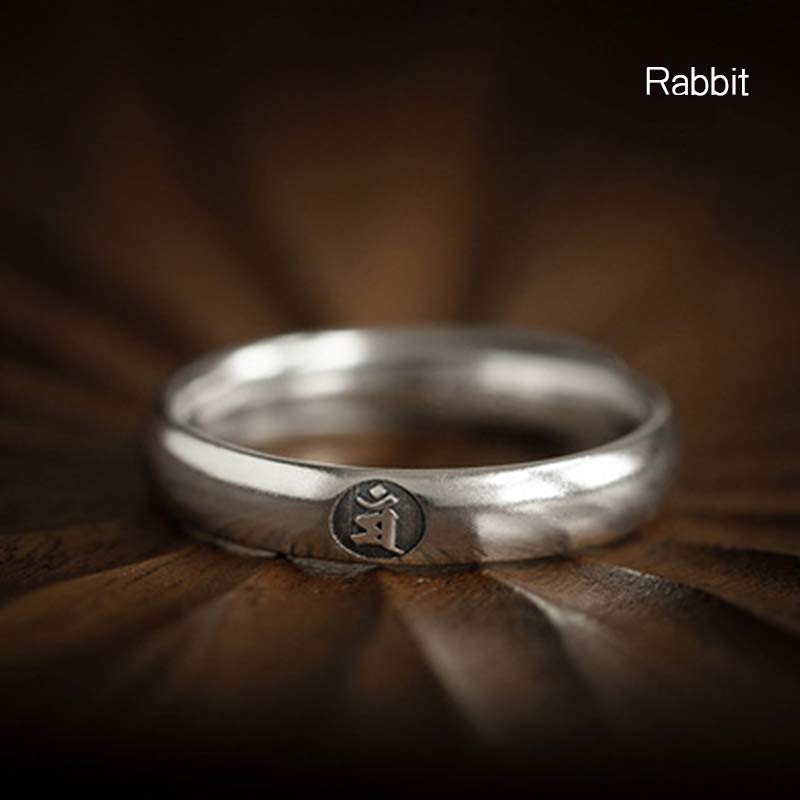 Karma Stone 925 Sterling Silver Chinese Zodiac Natal Buddha Blessing Couple Ring