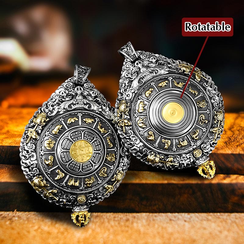 Karma Stone Chinese Zodiac Natal Buddha Thangka Nine Palaces Eight Diagrams Wealth Rotatable Necklace Pendant