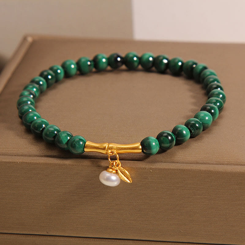 Karma Stone Natural Malachite Pearl Lucky Bamboo Anti-Anxiety Bracelet
