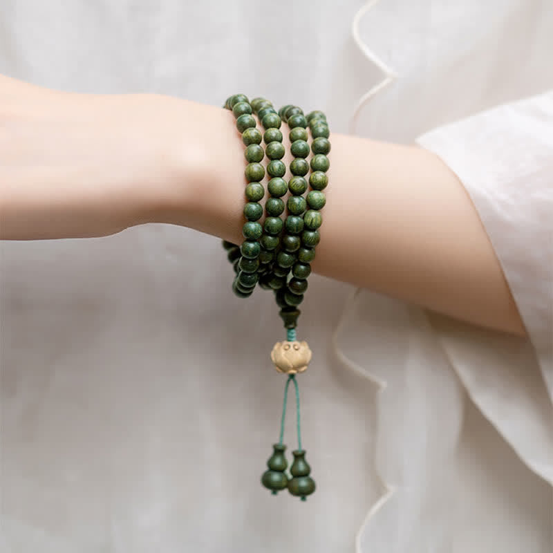 Karma Stone 108 Mala Beads Green Sandalwood Boxwood Lotus Positive Bracelet