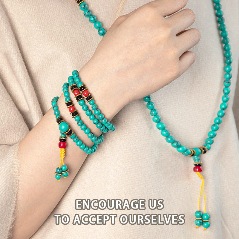 Karma Stone Tibetan Turquoise Healing Women's Prayer Bead Bracelet Men's Prayer Bead Bracelet Necklace