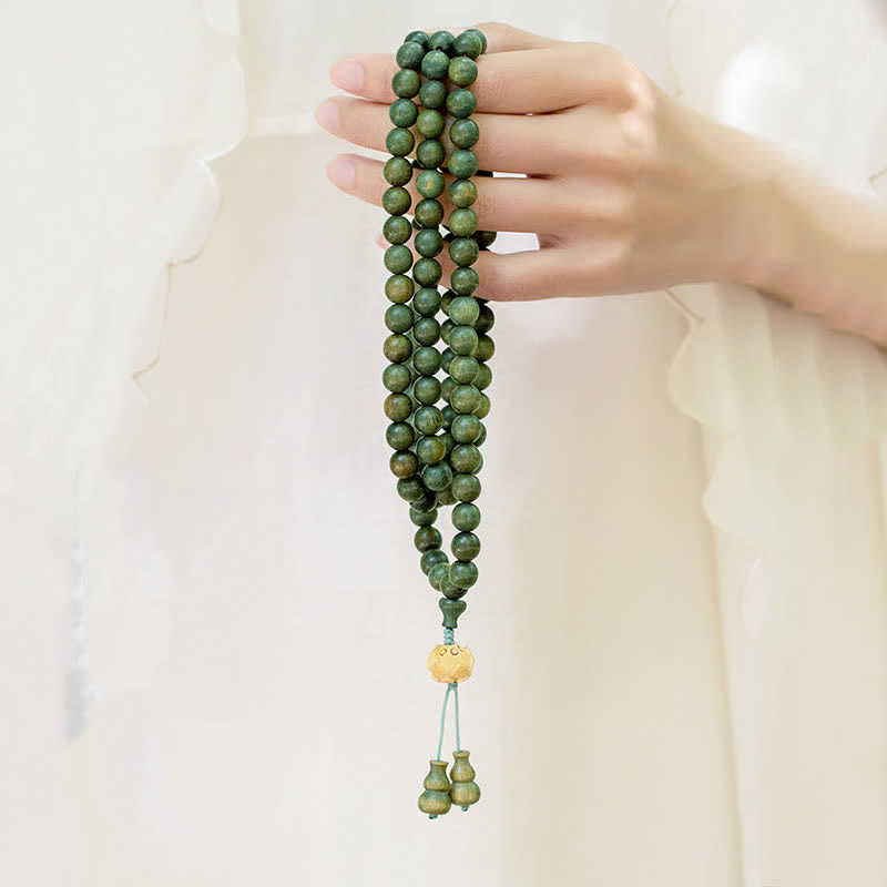 Karma Stone 108 Mala Beads Green Sandalwood Boxwood Lotus Positive Bracelet