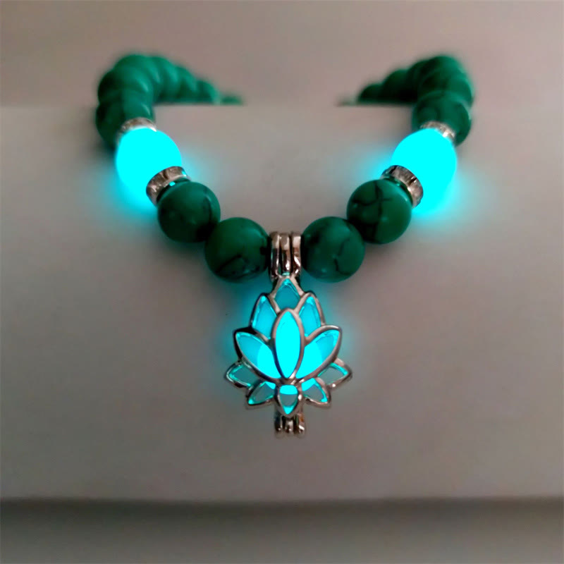 Karma Stone Tibetan Turquoise Glowstone Luminous Bead Lotus Protection Bracelet
