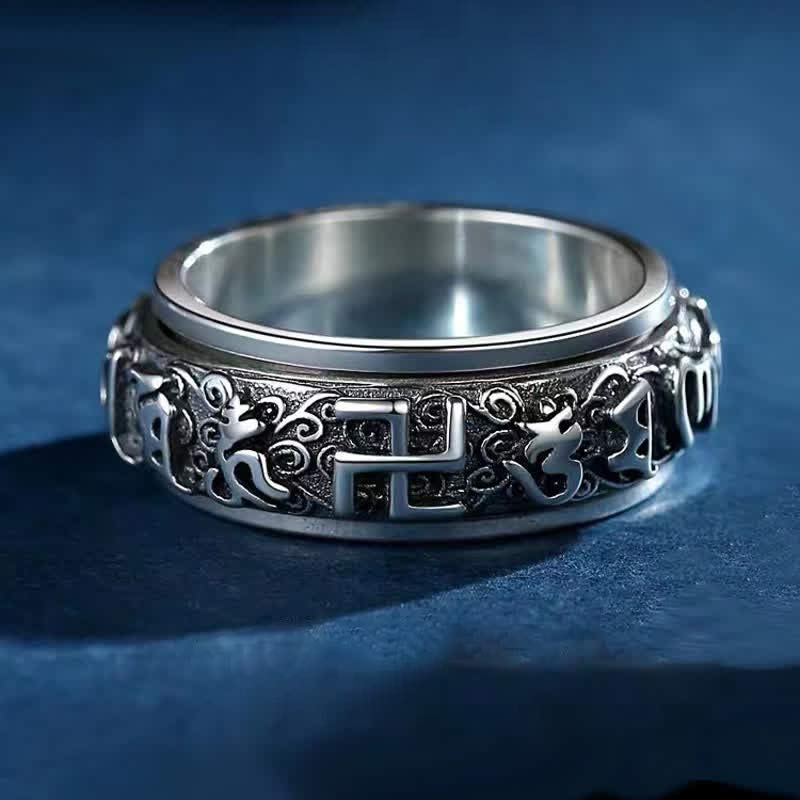 Karma Stone Six True Words Swastika Copper Healing Rotatable Ring
