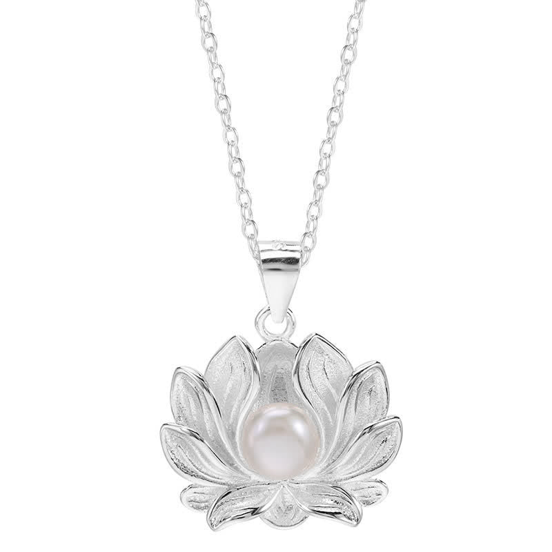Karma Stone 925 Sterling Silver Lotus Flower Pearl Wealth Necklace Pendant