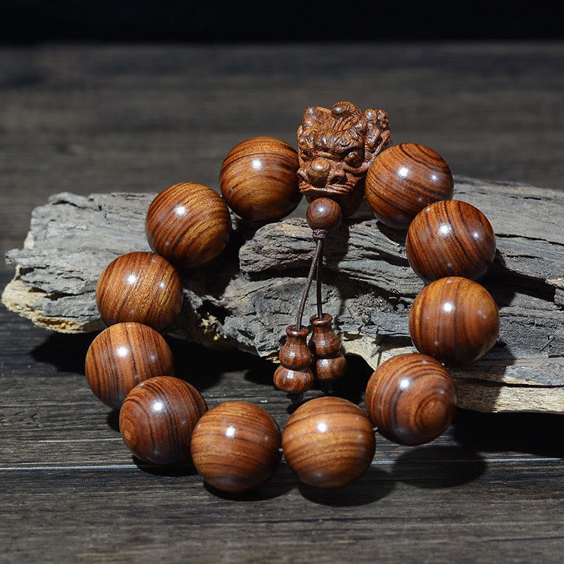 Karma Stone Rosewood Green Sandalwood Small Leaf Red Sandalwood Agarwood Dragon Carved Protection Bracelet