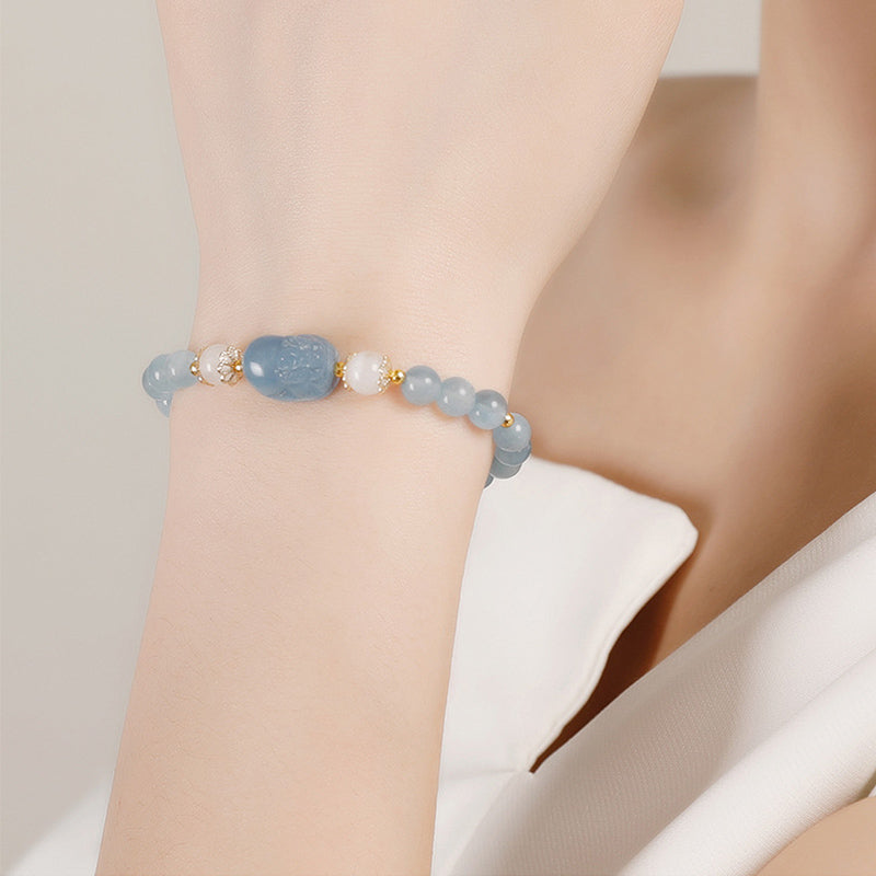 Karma Stone Aquamarine Strawberry Quartz Amethyst Moonstone PiXiu Healing Bracelet