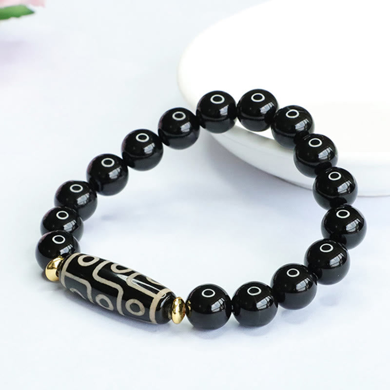 Karma Stone Tibetan Nine-Eye Dzi Bead Black Onyx Power Bracelet
