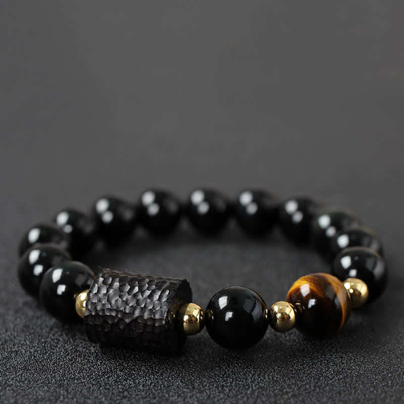 Karma Stone Black Obsidian Ebony Wood Red Tiger Eye Strength Couple Bracelet