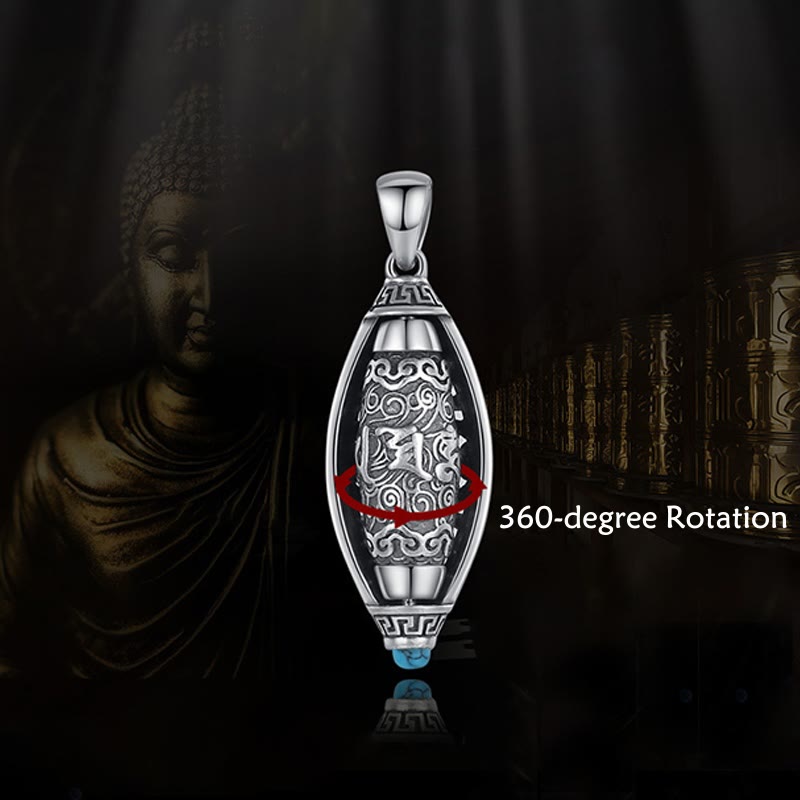 Karma Stone Tibet Om Mani Padme Hum Protection Necklace Rotatable Pendant