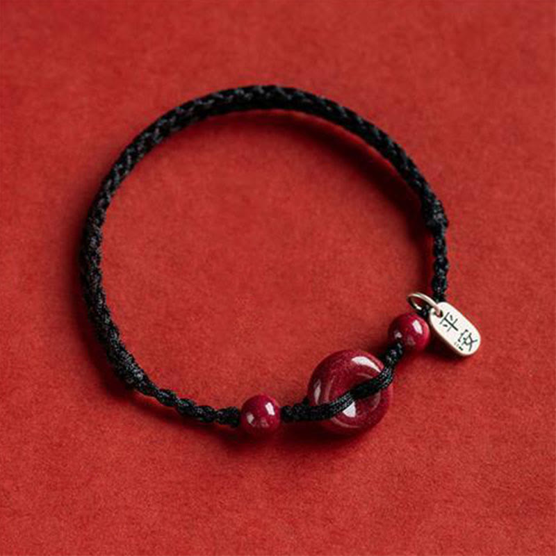 Karma Stone Handmade Cinnabar Peace Buckle Safe and Healthy Charm Blessing String Bracelet Anklet