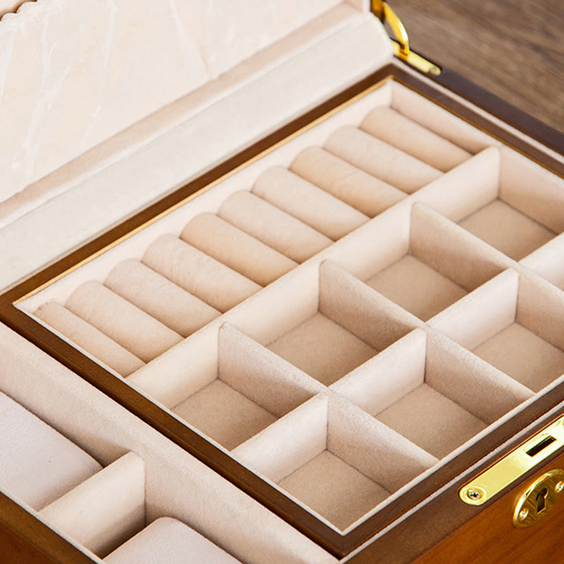 Karma Stone Vintage Wooden Jewelry Box Two-Layer Solid Wood Jewelry Storage Box