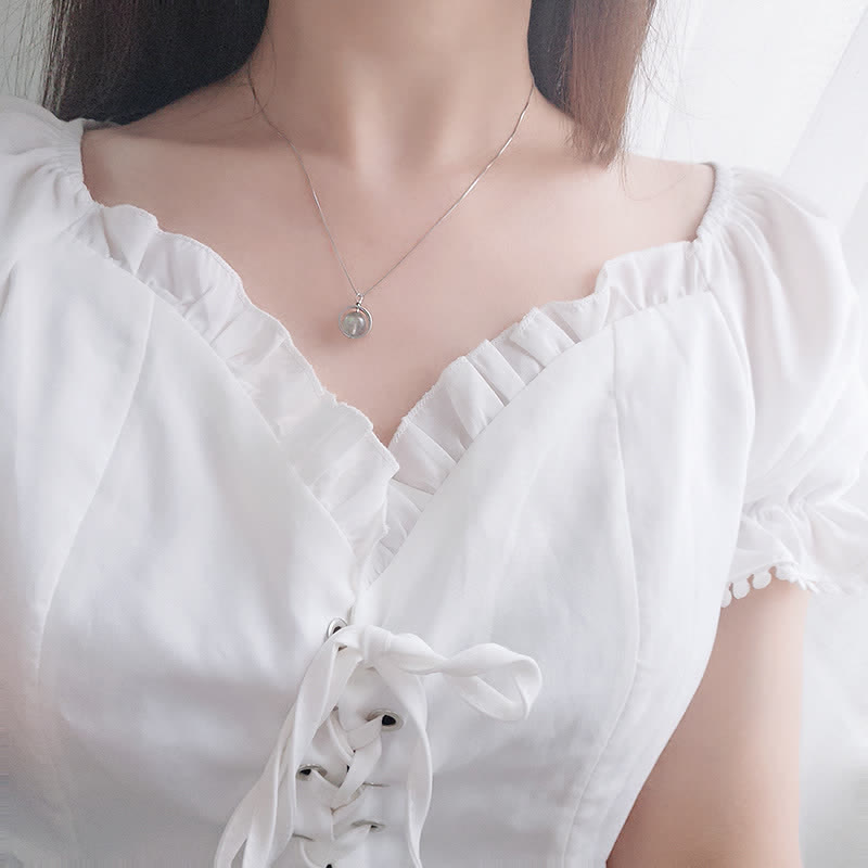 Karma Stone 925 Sterling Silver Moonstone Love Planet Rotatable Pattern Necklace Pendant