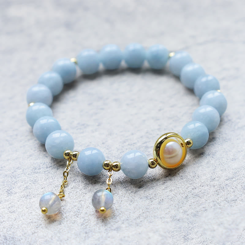 Karma Stone Aquamarine Pearl Healing Moonstone Beads Charm Bracelet
