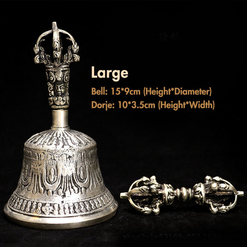 Karma Stone Tibetan Meditation Bell and Vajra Dorje Copper Decoration Set