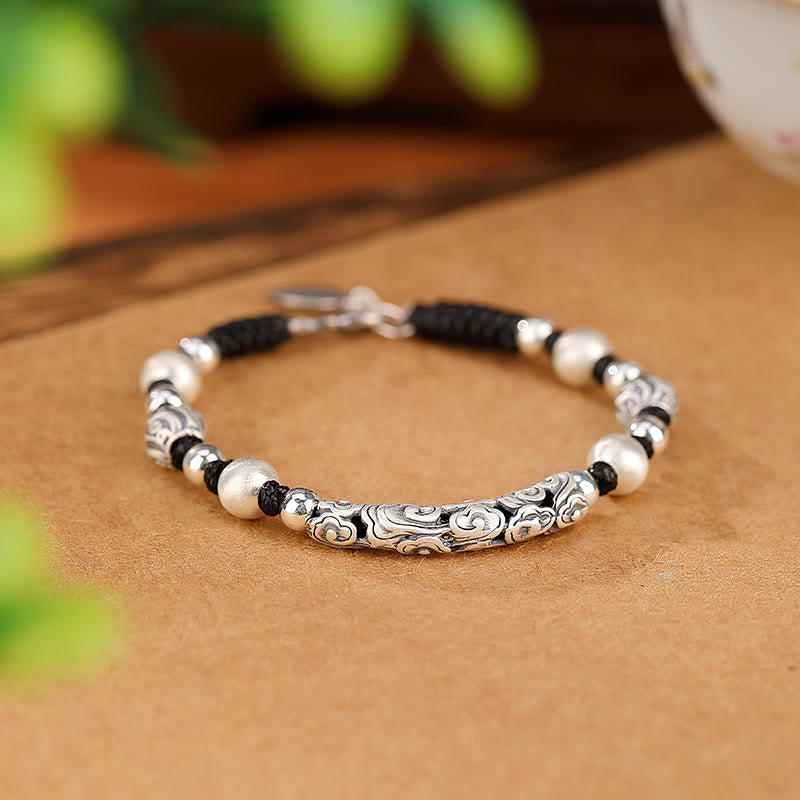 Karma Stone Tibet Handmade Copper 999 Sterling Silver Auspicious Cloud Wealth String Bracelet