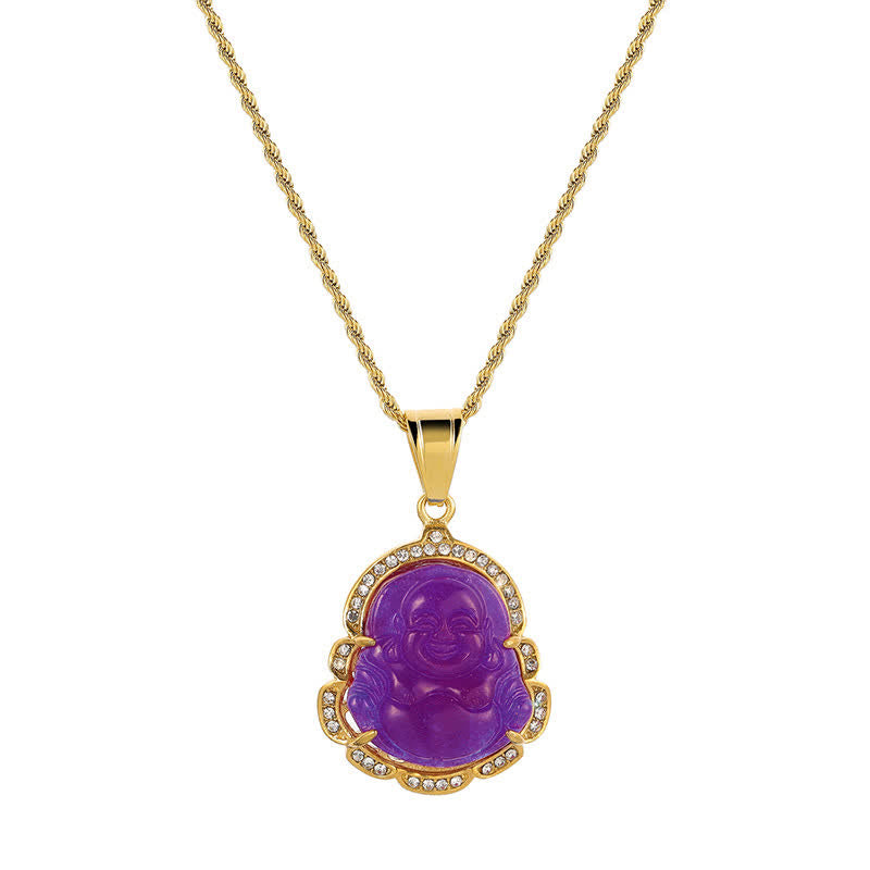 Karma Stone 18K Gold Filled Laughing Buddha Jade Luck Necklace Chain Pendant