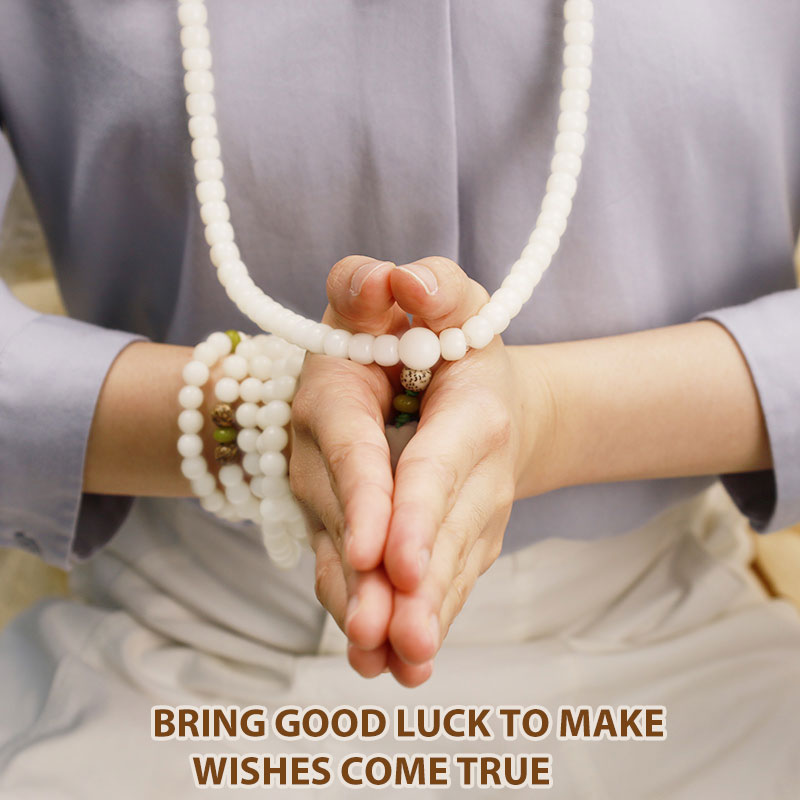 Karma Stone White Jade Bodhi Lotus Mala Harmony Necklace Bracelet