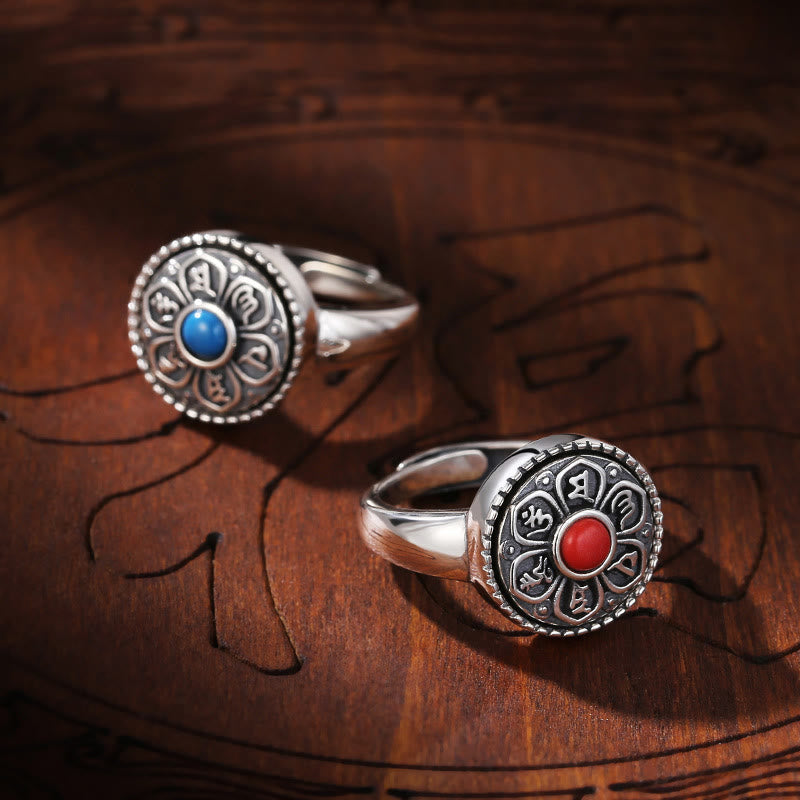 Karma Stone Tibetan Om Mani Padme Hum Peace Rotatable Ring