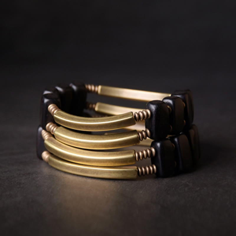 Karma Stone Tibetan Ebony Wood Copper Balance Double Layer Bracelet