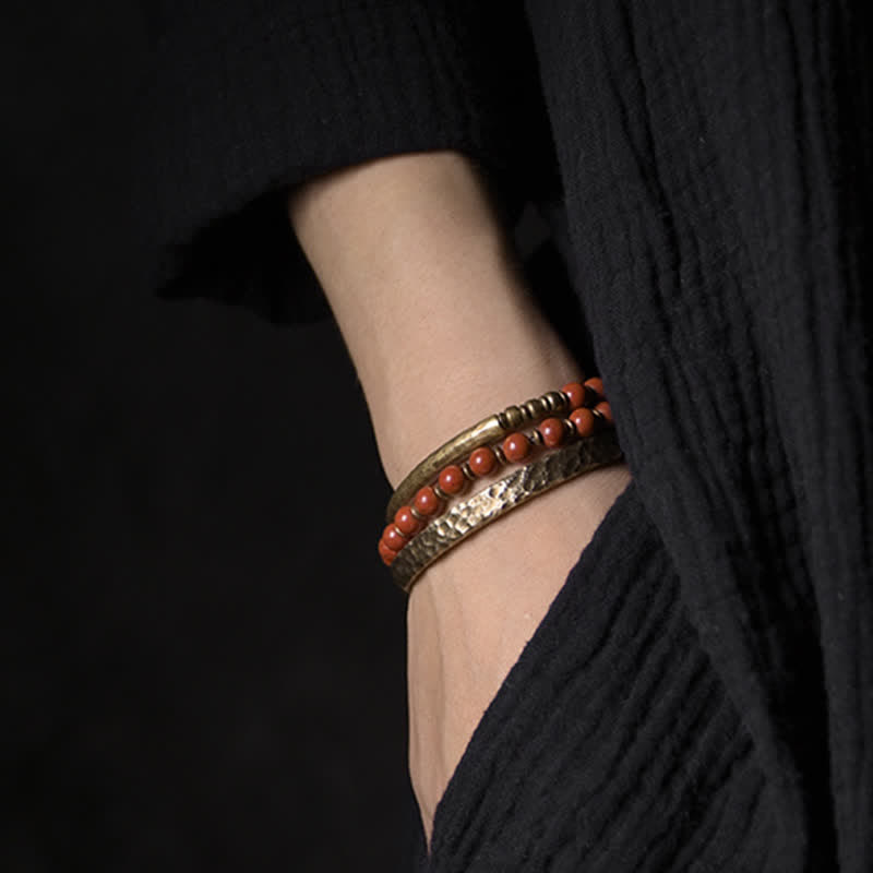 Karma Stone Red Jasper Moss Agate Black Obsidian Crystal Copper Peace Couple Bracelet