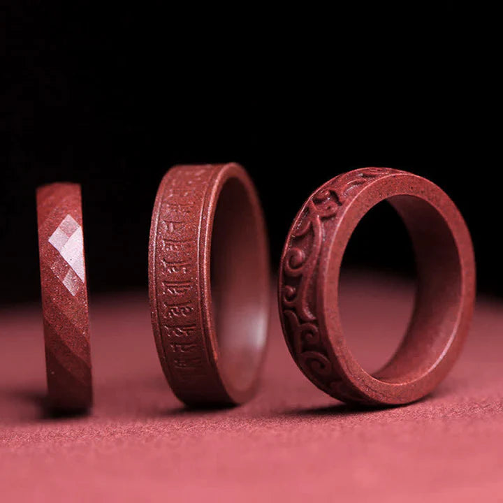 Karma Stone Cinnabar Om Mani Padme Hum Auspicious Clouds Blessing Ring