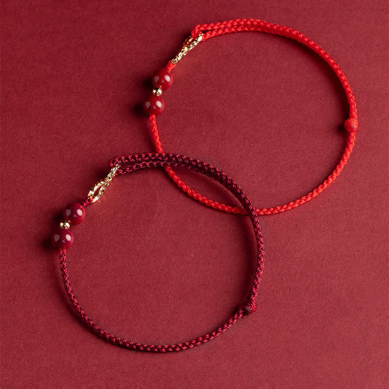 Karma Stone Cinnabar Blessing Red String 14K Gold Infinity Symbol Bracelet Anklet