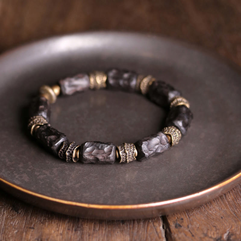 Karma Stone Tibetan Ebony Wood Copper Calm Peace Bracelet