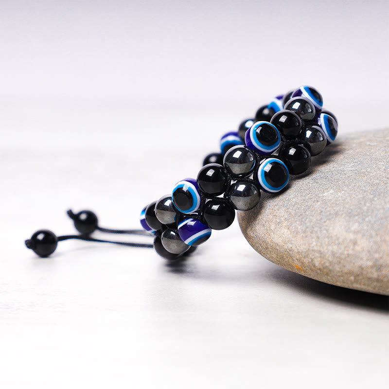 Karma Stone Evil Eye Hematite Tiger Eye Protection Beaded Bracelet