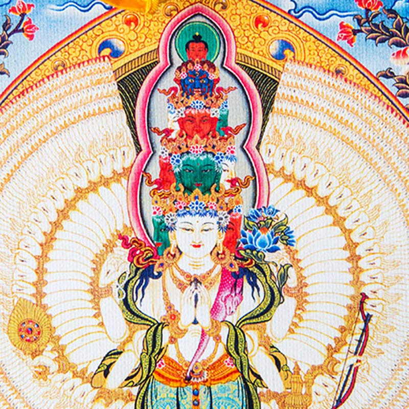 Karma Stone Tibetan Thousand-handed Avalokitesvara Framed Thangka Blessing Decoration