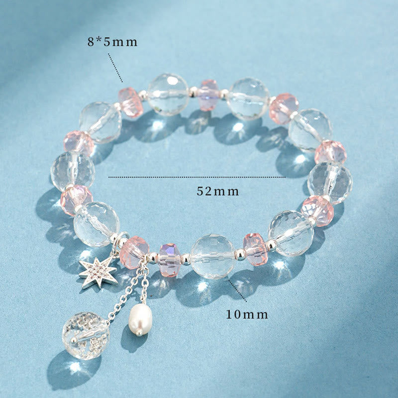 Karma Stone White Crystal Pink Crystal Protection Star Charm Bracelet