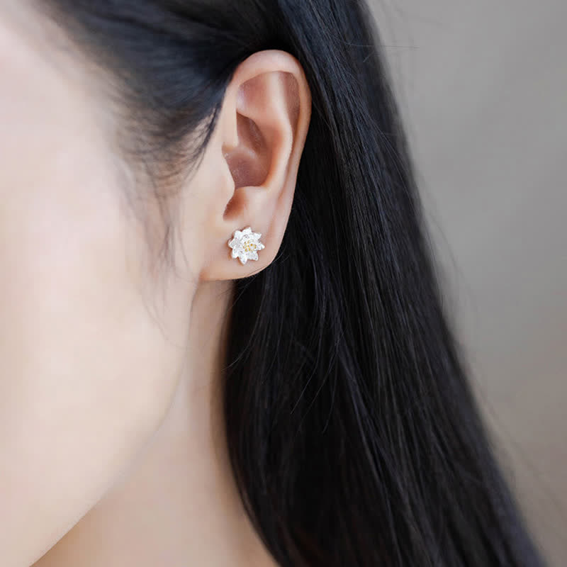 Karma Stone 925 Sterling Silver Lotus Flower Balance Earrings