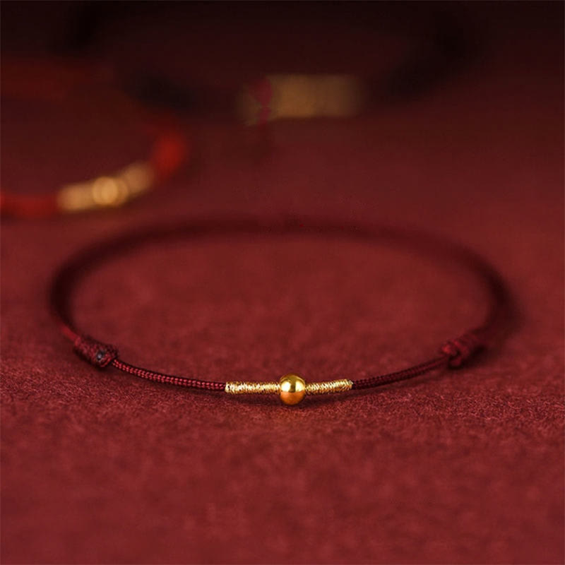 Karma Stone 925 Sterling Silver Golden Bead Protection Braided Rope Bracelet Anklet
