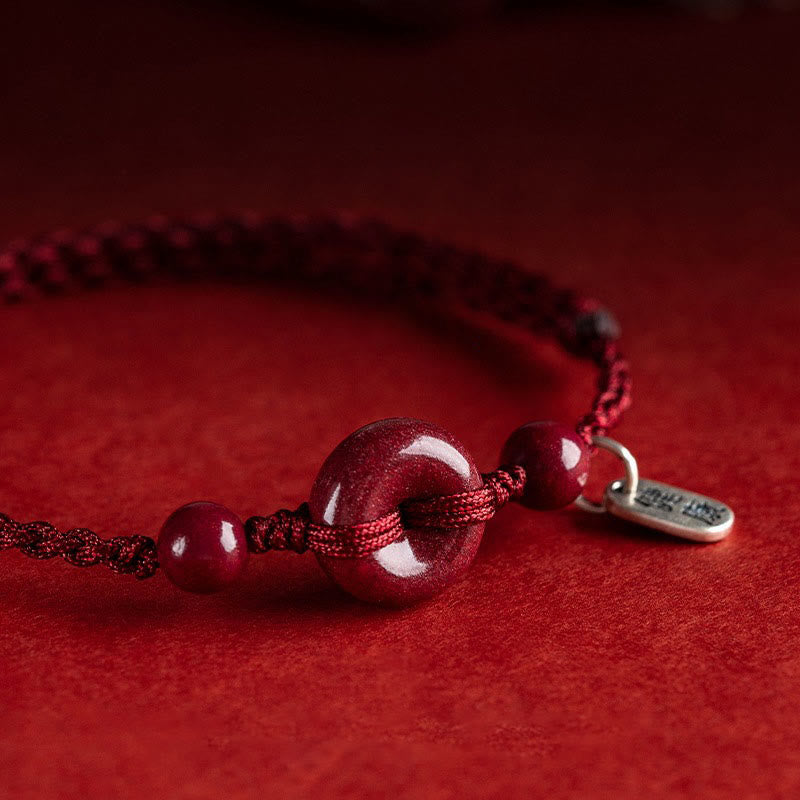Karma Stone Handmade Cinnabar Peace Buckle Safe and Healthy Charm Blessing String Bracelet Anklet