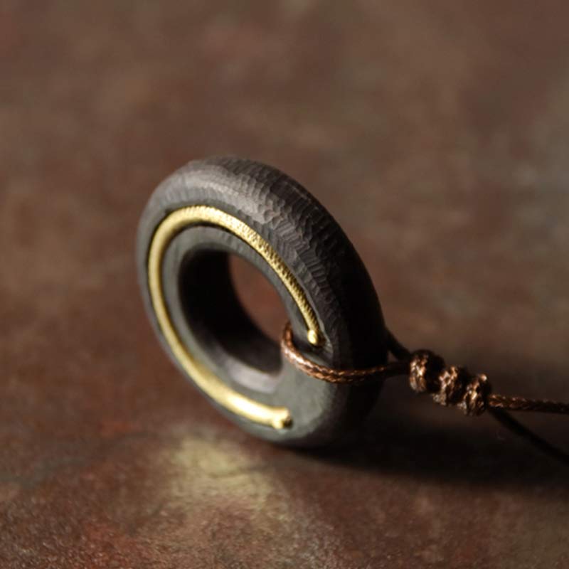 Karma Stone Zen Circle Ebony Wood Peace Calm Necklace Pendant