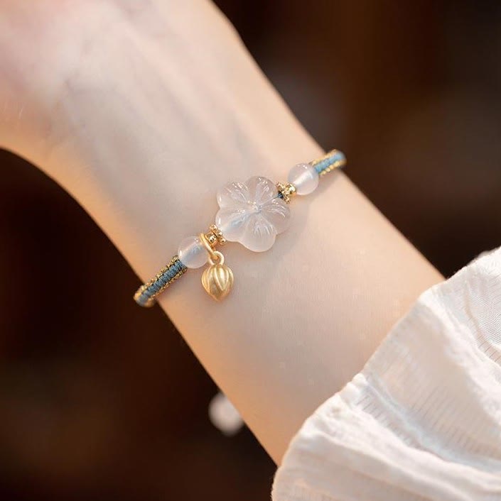 Karma Stone Red Agate Jade Lotus Confidence Calm String Bracelet