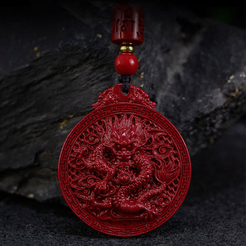 Karma Stone Year of the Dragon Natural Cinnabar Dragon Protection Necklace Pendant