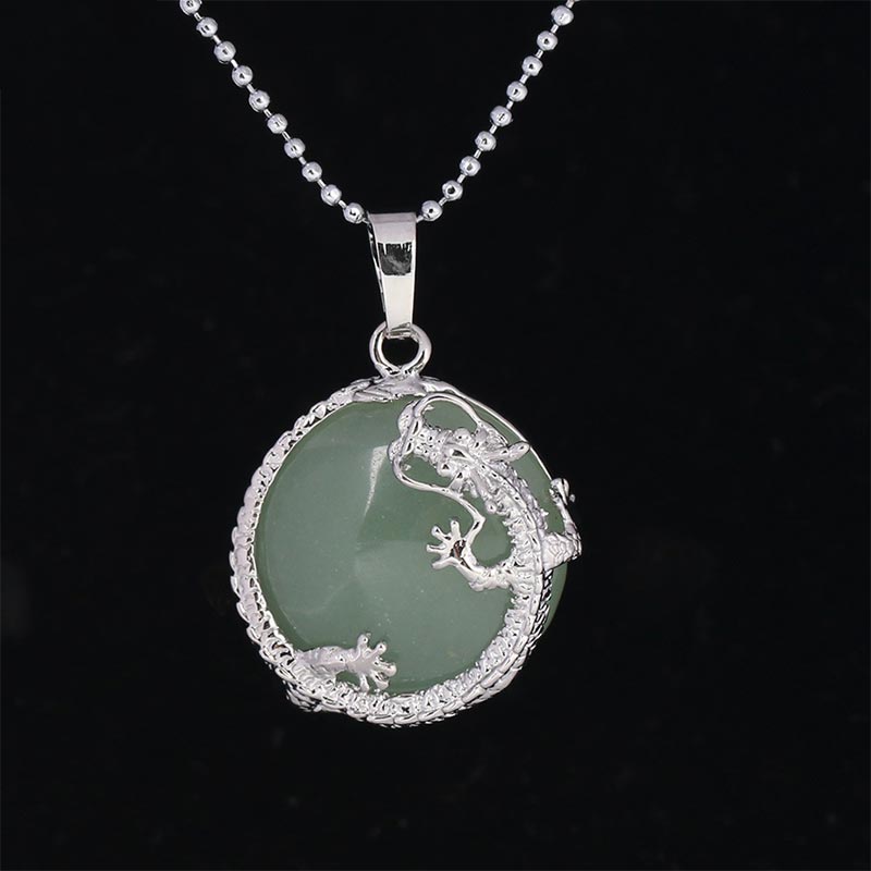 Karma Stone Chinese Dragon Natural Quartz Crystal Healing Energy Necklace Pendant