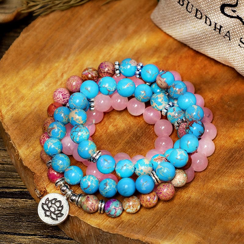 Karma Stone Tibetan Purple Miano Real Bead Harmony Lotus Mala