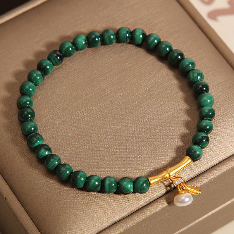 Karma Stone Natural Malachite Pearl Lucky Bamboo Anti-Anxiety Bracelet