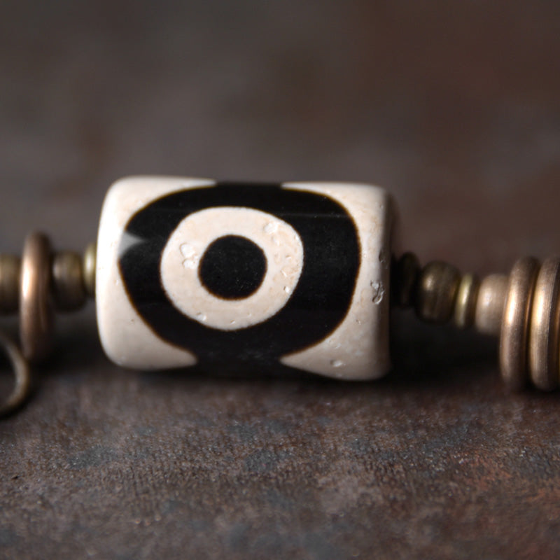 Karma Stone Ebony Wood Dzi Bead Copper Protection Couple Bracelet