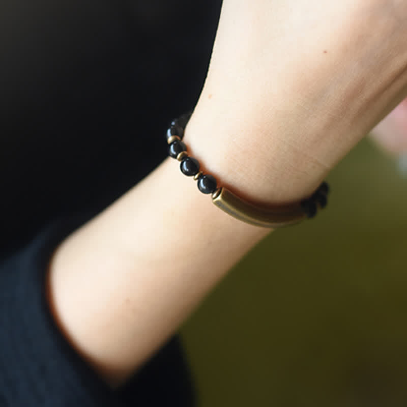 Karma Stone Red Jasper Moss Agate Black Obsidian Crystal Copper Peace Couple Bracelet