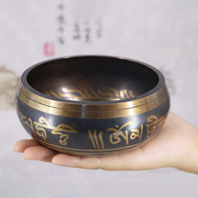 Karma Stone Tibetan Meditation Bowl for Healing and Mindfulness Om Mani Padme Hum Singing Bowl