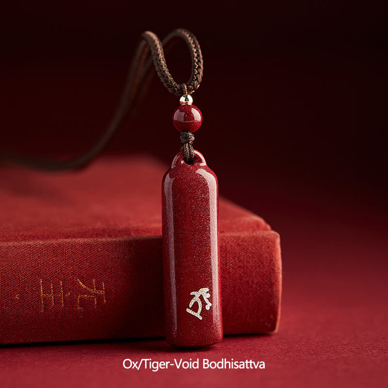 Karma Stone Chinese Zodiac Natal Buddha Cinnabar Amulet Protection String Necklace Pendant