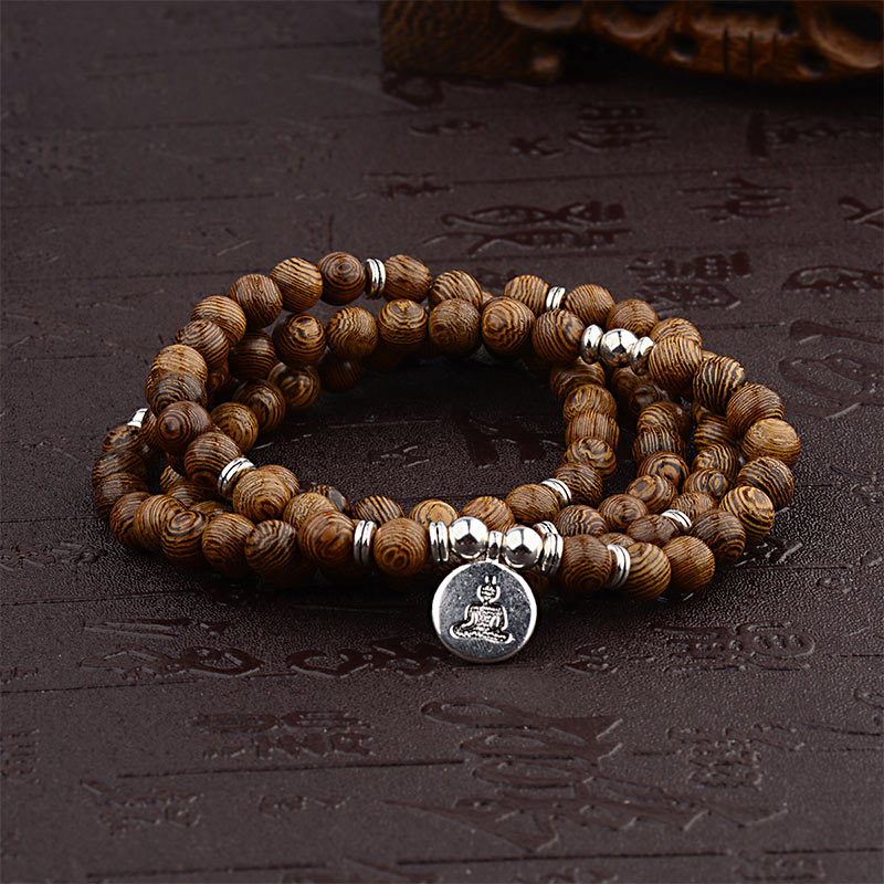 Karma Stone Tibetan Lightning Strike Wood Bracelet Lotus Buddha Mala