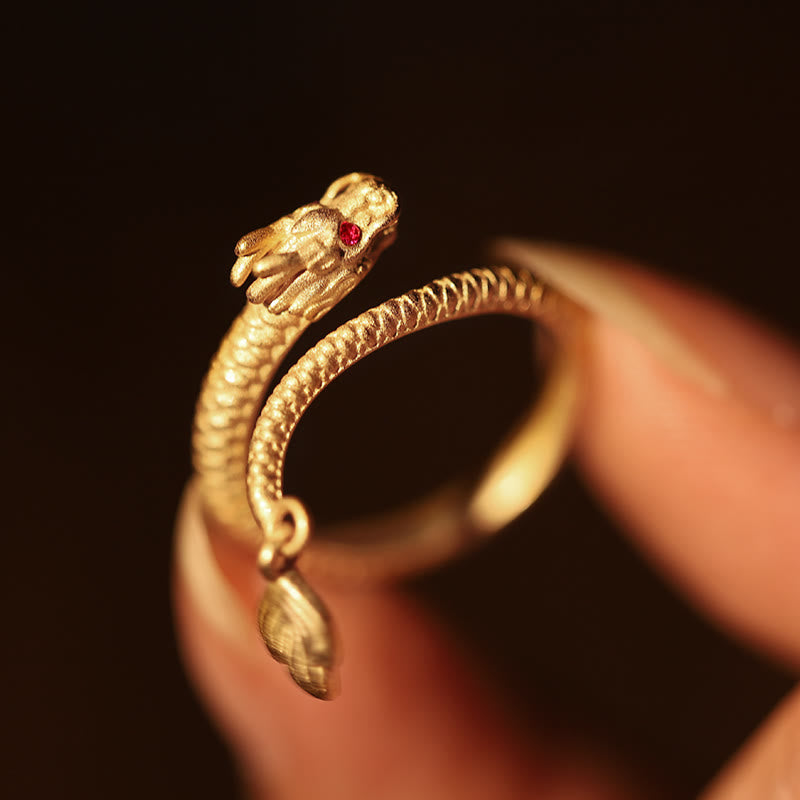 Karma Stone 925 Sterling Silver Vintage Year of the Dragon Luck Protection Strength Adjustable Ring
